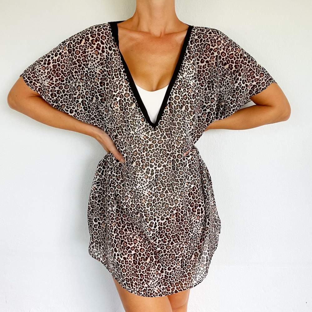 Victoria’s Secret leopard sheer backless deep-v kaftan swim coverup size XS/S